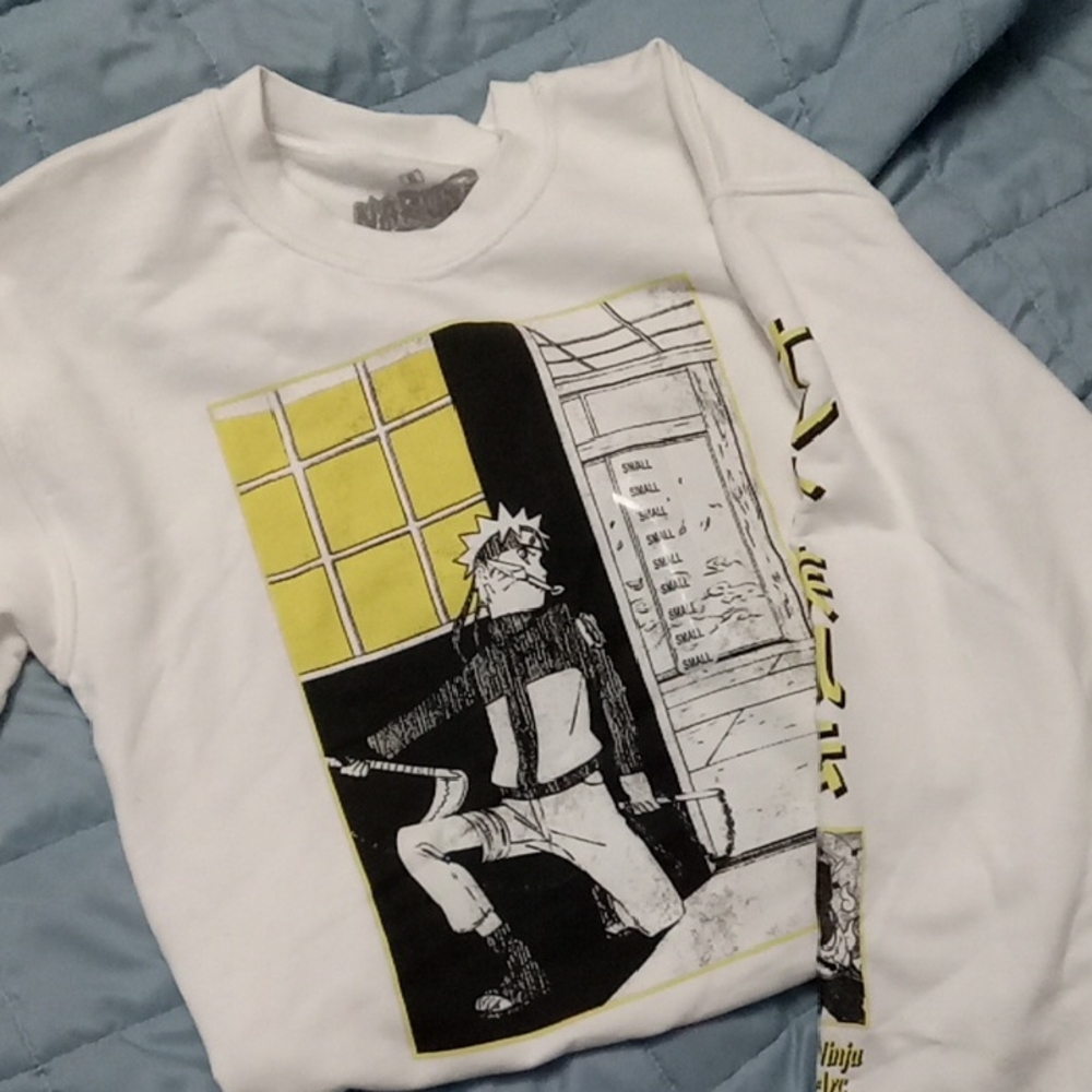 Ripple Junction Naruto Shippuden (S) White and Yellow Graphic Sweatshirt